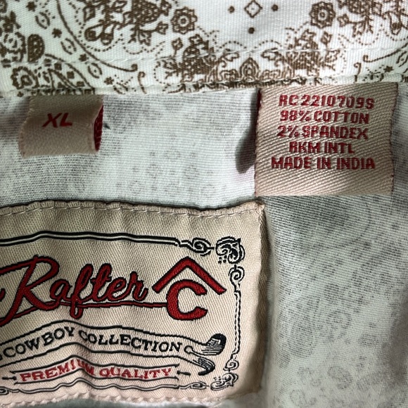 Rafter C Men's Cowboy White and Tan Snap Button Shirt. Size: XL - Picture 9 of 9